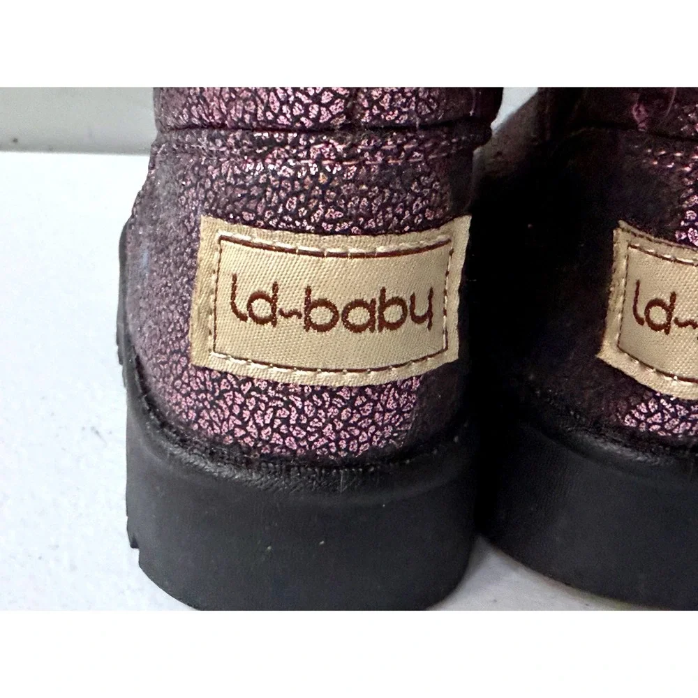 Ld-baby Girls Metallic Purple Quilted Panda Rhinestone Faux Fur Boots Sz 27